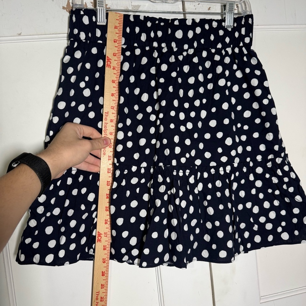 LOFT Navy Blue Tiered Skirt White Polka Dots Lined Size Medium Nautical Preppy - Picture 4 of 9